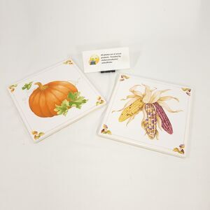 Shades of Autumn Ceramic Corn & Pumpkin Tile Trivet